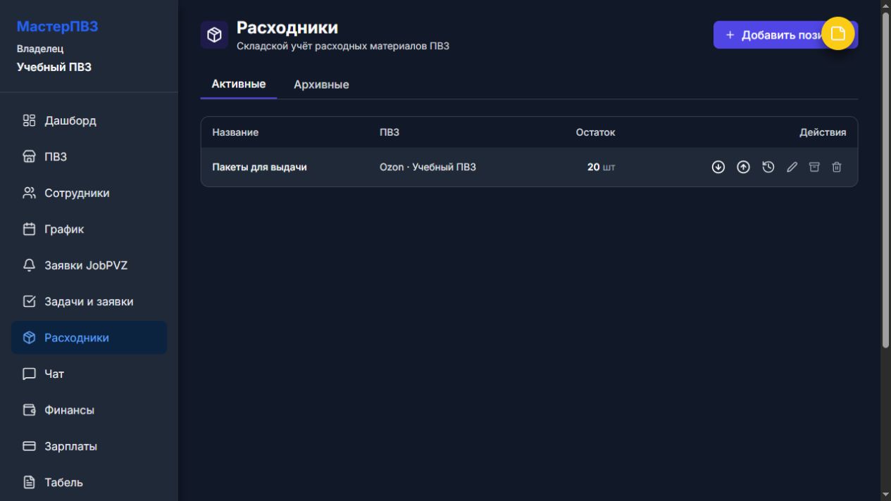 Карточка расходника и действия с остатком